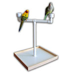 Cavalier Bird Toys Table Top Bird Stand - PVC Perch with Food Bowls